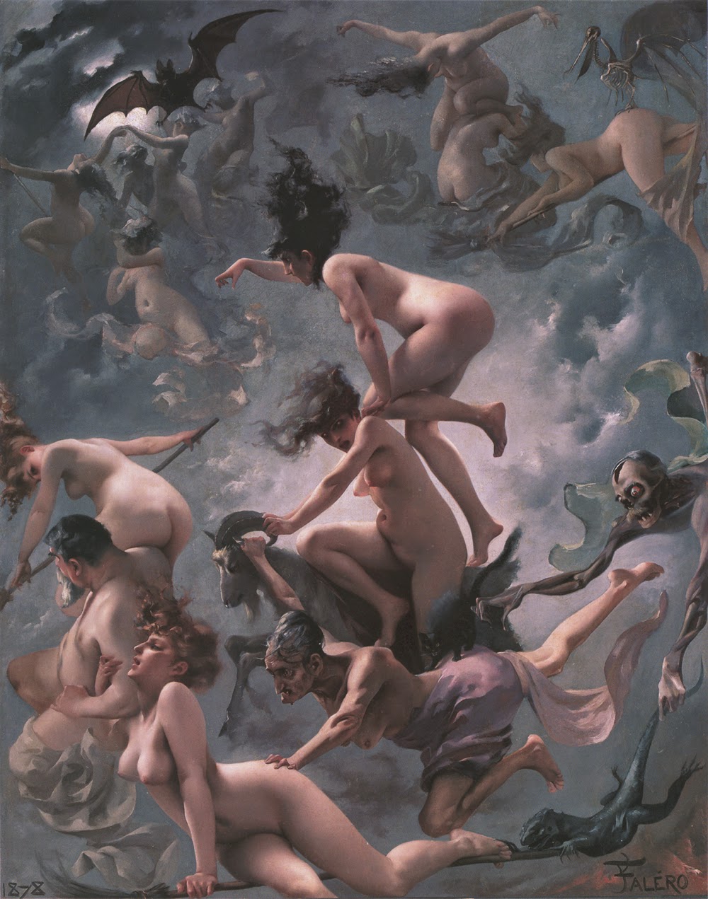 "Bruixes volant cap al Sàbat", pintura de Luis Ricardo Falero (1878)